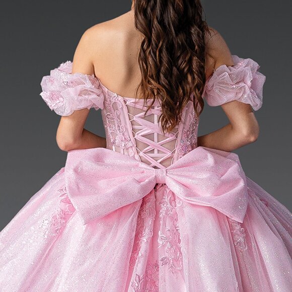 New Off Shoulder Ball Gown w/ Floral Lace Embroidery & Layered Skirt DQ 1985 - Picture 5 of 9